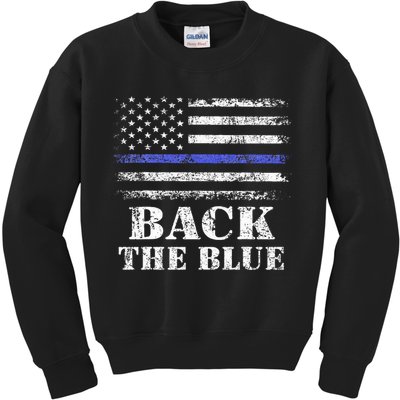 Back The Blue Thin Blue Line American Flag Police Support Kids Sweatshirt