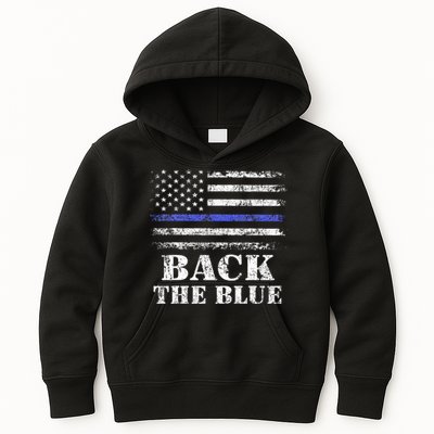 Back The Blue Thin Blue Line American Flag Police Support Kids Hoodie