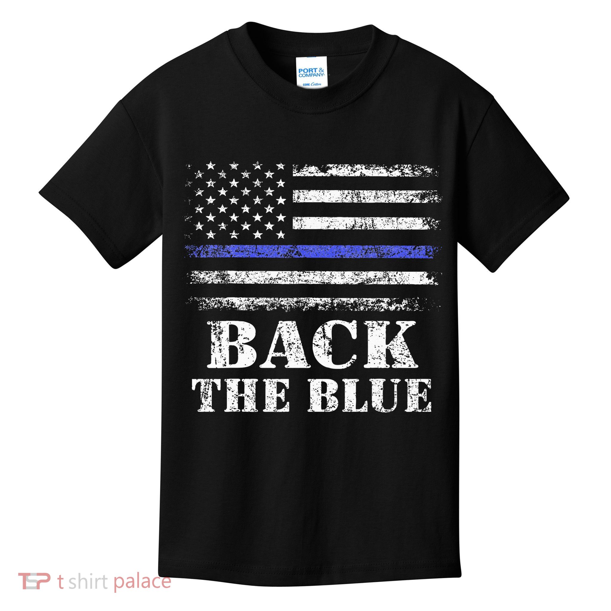Back The Blue Thin Blue Line American Flag Police Support Kids T-Shirt