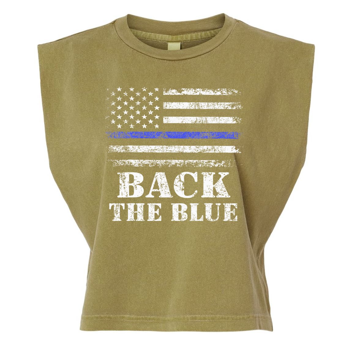Back The Blue Thin Blue Line American Flag Police Support Garment-Dyed Women's Muscle Tee