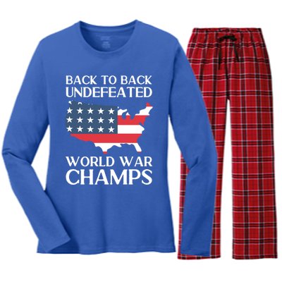 Back To Back Undefeated World War Champs 4th Of July Gift Women's Long Sleeve Flannel Pajama Set 