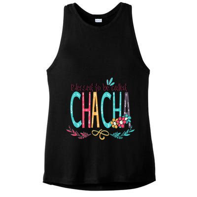 Blessed To Be Called Chacha Colorful Grandma Ladies PosiCharge Tri-Blend Wicking Tank