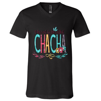 Blessed To Be Called Chacha Colorful Grandma V-Neck T-Shirt
