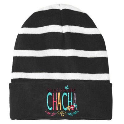 Blessed To Be Called Chacha Colorful Grandma Striped Beanie with Solid Band