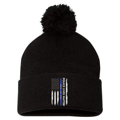 Back The Blue Thin Blue Line Usa Flag Police Lives Matter Pom Pom 12in Knit Beanie