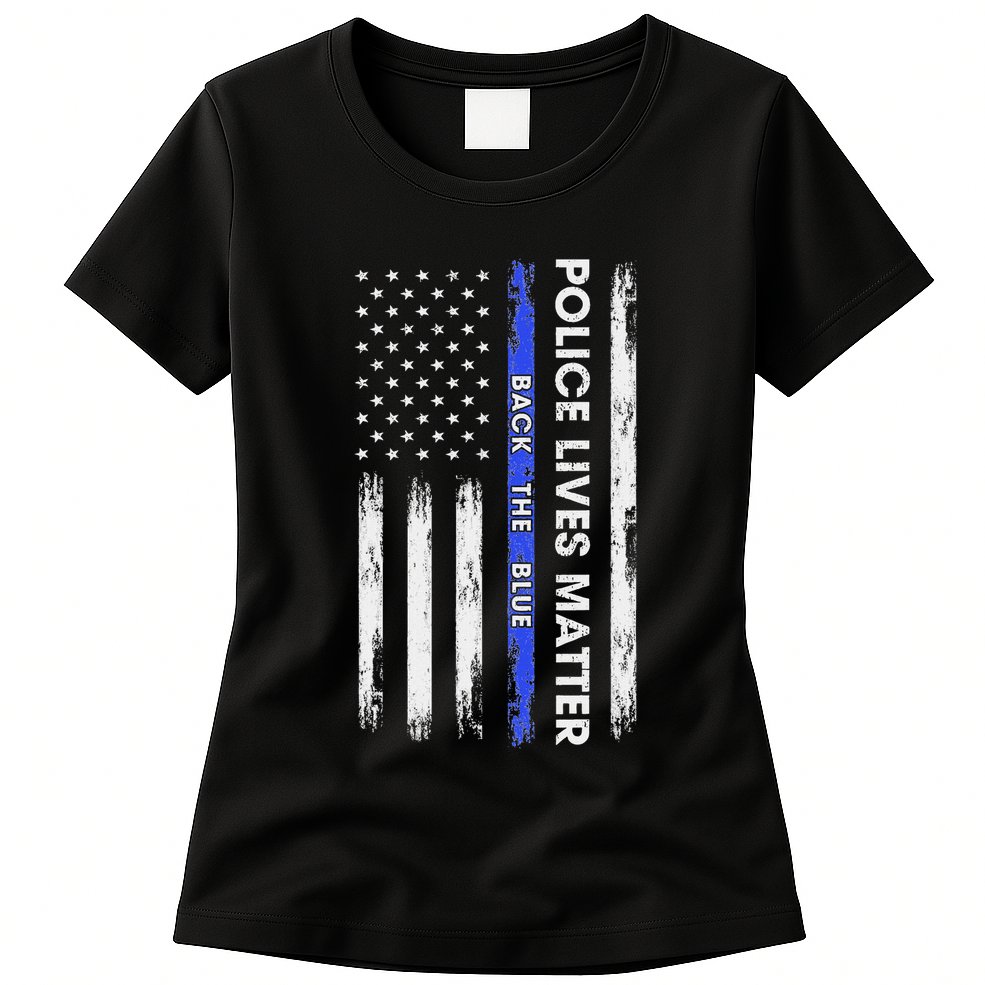 Back The Blue Thin Blue Line Usa Flag Police Lives Matter Womens T-Shirt