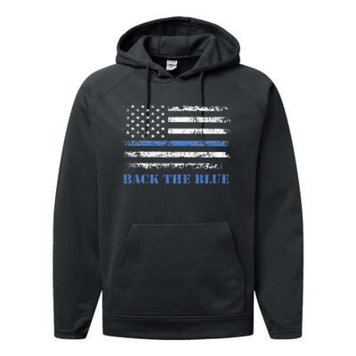 Back The Blue Thin Blue Line American Flag Police Support Performance Fleece Hoodie