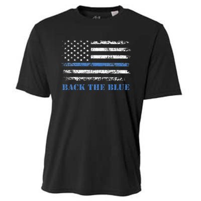 Back The Blue Thin Blue Line American Flag Police Support Cooling Performance Crew T-Shirt