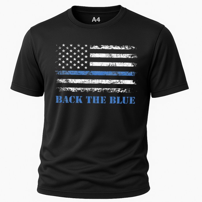 Back The Blue Thin Blue Line American Flag Police Support Cooling Performance Crew T-Shirt