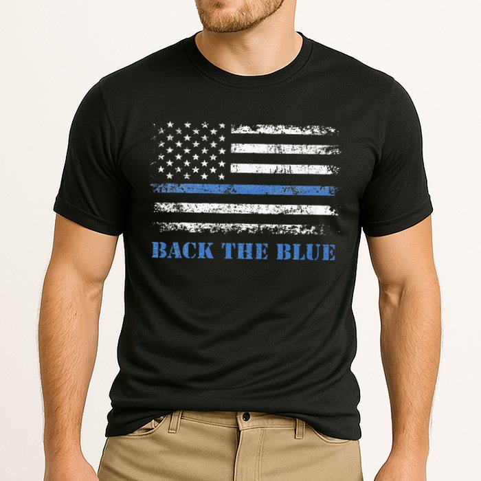 Back The Blue Thin Blue Line American Flag Police Support Cooling Performance Crew T-Shirt