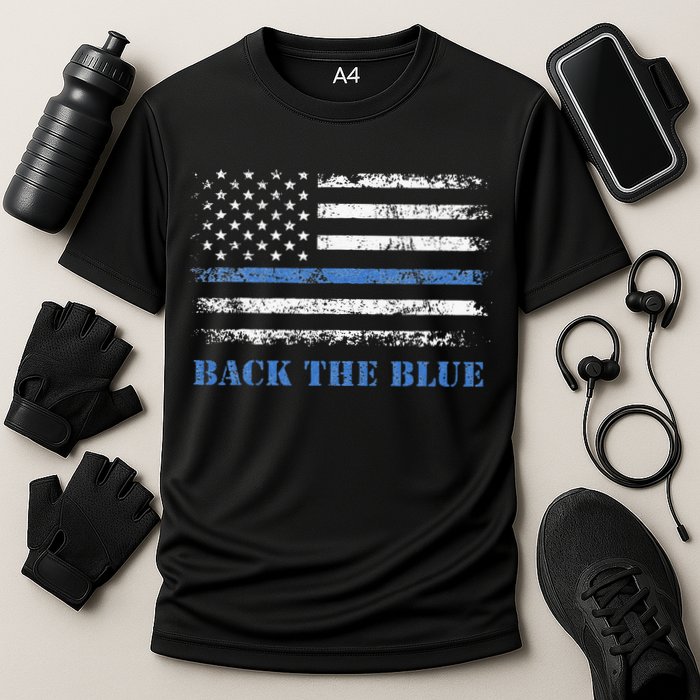 Back The Blue Thin Blue Line American Flag Police Support Cooling Performance Crew T-Shirt