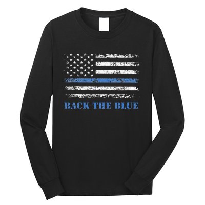 Back The Blue Thin Blue Line American Flag Police Support Long Sleeve Shirt