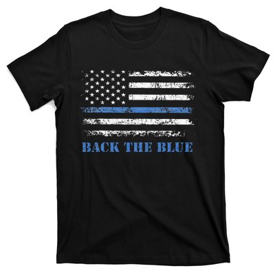 Back The Blue Thin Blue Line American Flag Police Support T-Shirt