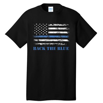 Back The Blue Thin Blue Line American Flag Police Support Tall T-Shirt