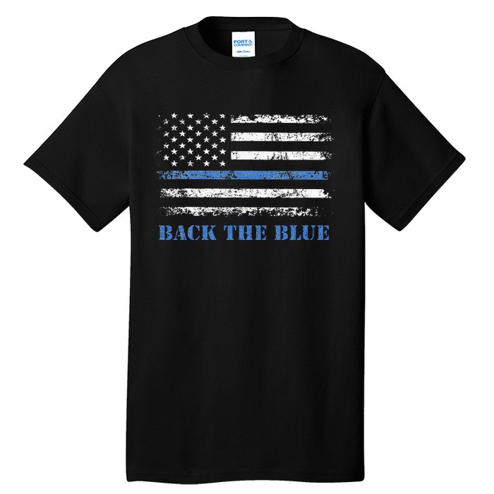 Back The Blue Thin Blue Line American Flag Police Support Tall T-Shirt