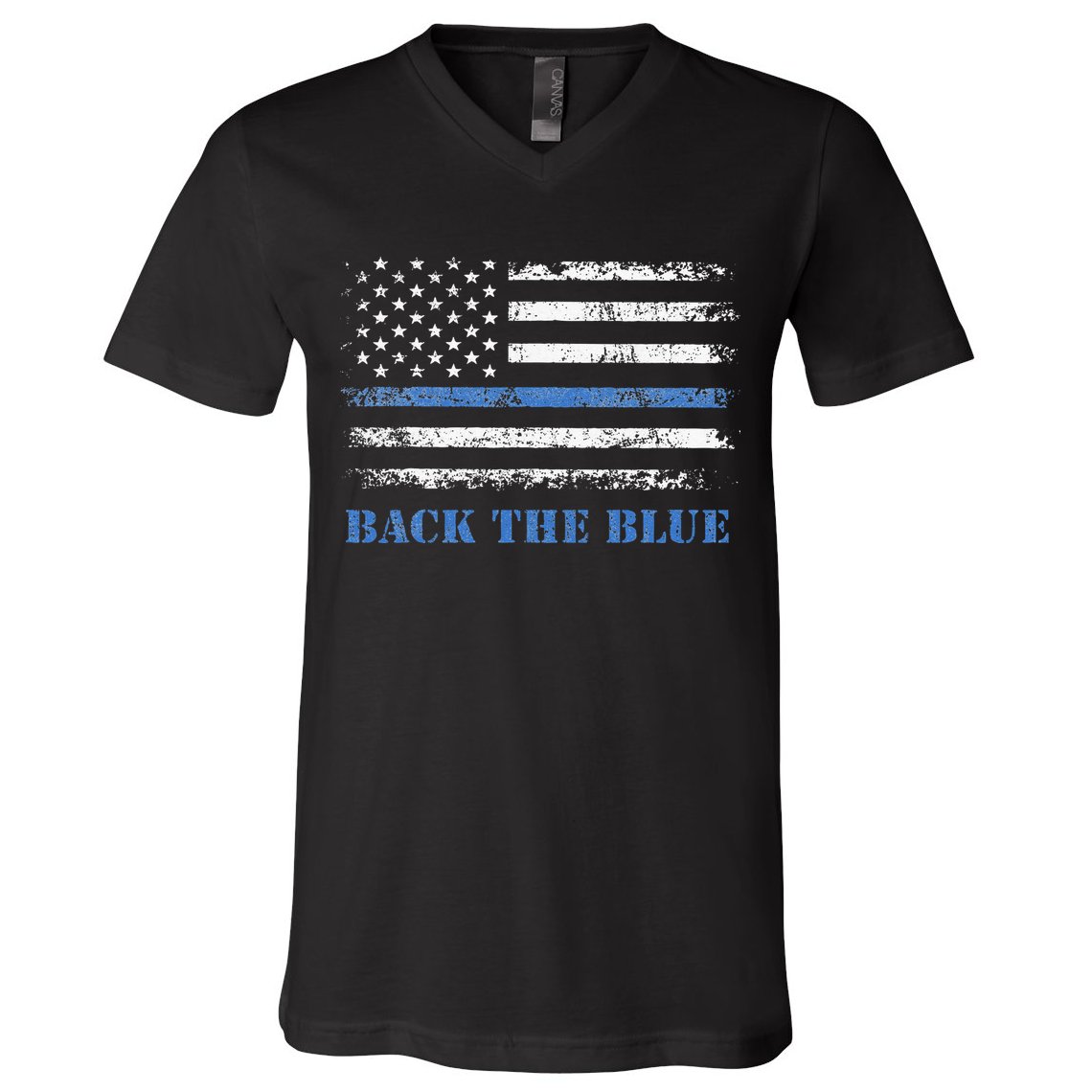 Back The Blue Thin Blue Line American Flag Police Support V-Neck T-Shirt