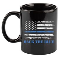 Back The Blue Thin Blue Line American Flag Police Support 11oz C Handle Ceramic Mug