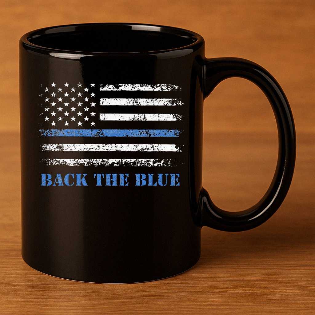Back The Blue Thin Blue Line American Flag Police Support 11oz C Handle Ceramic Mug