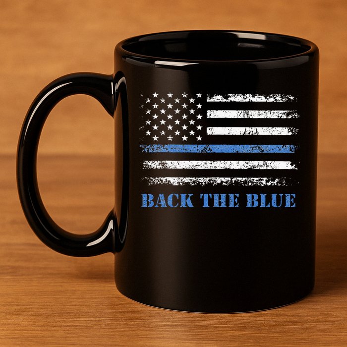 Back The Blue Thin Blue Line American Flag Police Support 11oz C Handle Ceramic Mug