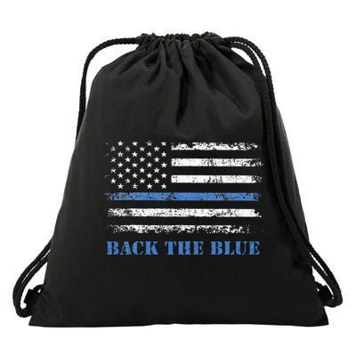 Back The Blue Thin Blue Line American Flag Police Support Drawstring Bag