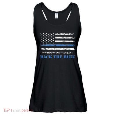 Back The Blue Thin Blue Line American Flag Police Support Ladies Essential Flowy Tank