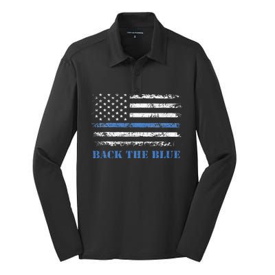 Back The Blue Thin Blue Line American Flag Police Support Silk Touch Performance Long Sleeve Polo