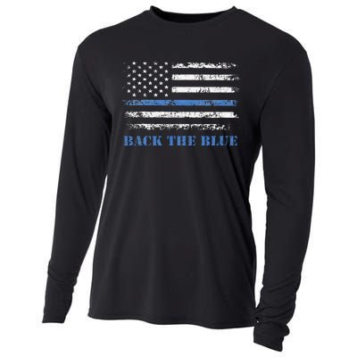 Back The Blue Thin Blue Line American Flag Police Support Cooling Performance Long Sleeve Crew