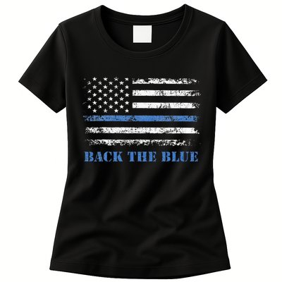 Back The Blue Thin Blue Line American Flag Police Support Womens T-Shirt