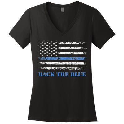 Back The Blue Thin Blue Line American Flag Police Support Women's V-Neck T-Shirt