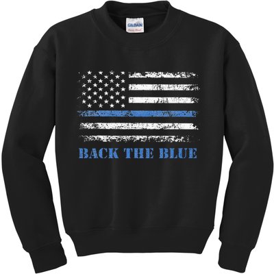 Back The Blue Thin Blue Line American Flag Police Support Kids Sweatshirt