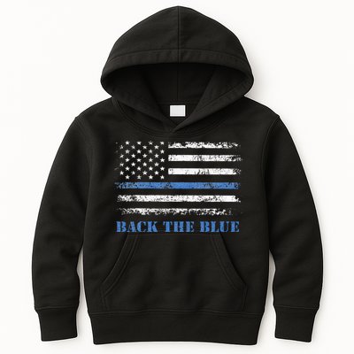 Back The Blue Thin Blue Line American Flag Police Support Kids Hoodie
