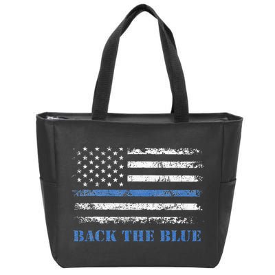 Back The Blue Thin Blue Line American Flag Police Support Zip Tote Bag