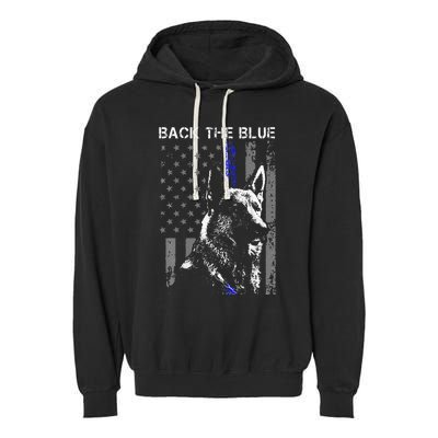 Back The Blue Thin Blue Line Flag K9 German Shepherd Police Garment-Dyed Fleece Hoodie