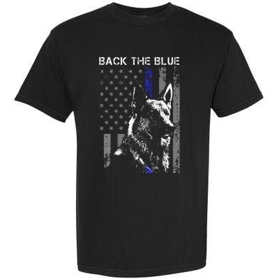 Back The Blue Thin Blue Line Flag K9 German Shepherd Police Garment-Dyed Heavyweight T-Shirt