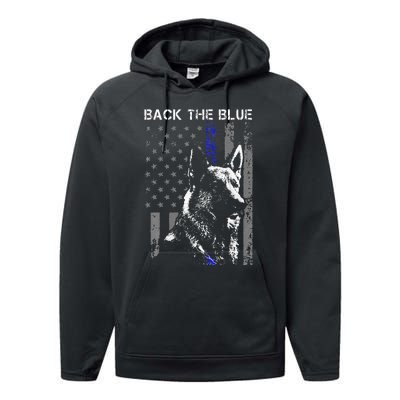 Back The Blue Thin Blue Line Flag K9 German Shepherd Police Performance Fleece Hoodie