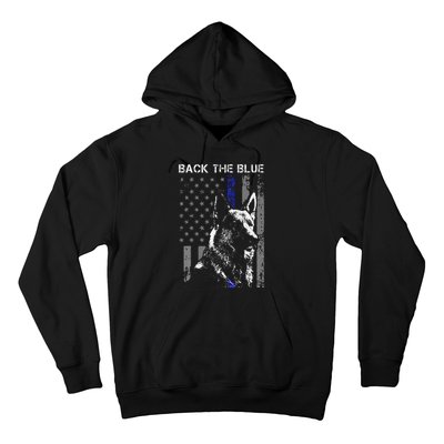 Back The Blue Thin Blue Line Flag K9 German Shepherd Police Hoodie