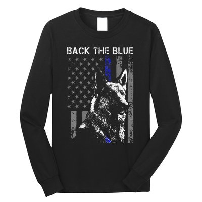 Back The Blue Thin Blue Line Flag K9 German Shepherd Police Long Sleeve Shirt