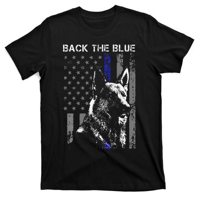 Back The Blue Thin Blue Line Flag K9 German Shepherd Police T-Shirt