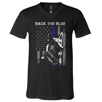 Back The Blue Thin Blue Line Flag K9 German Shepherd Police V-Neck T-Shirt