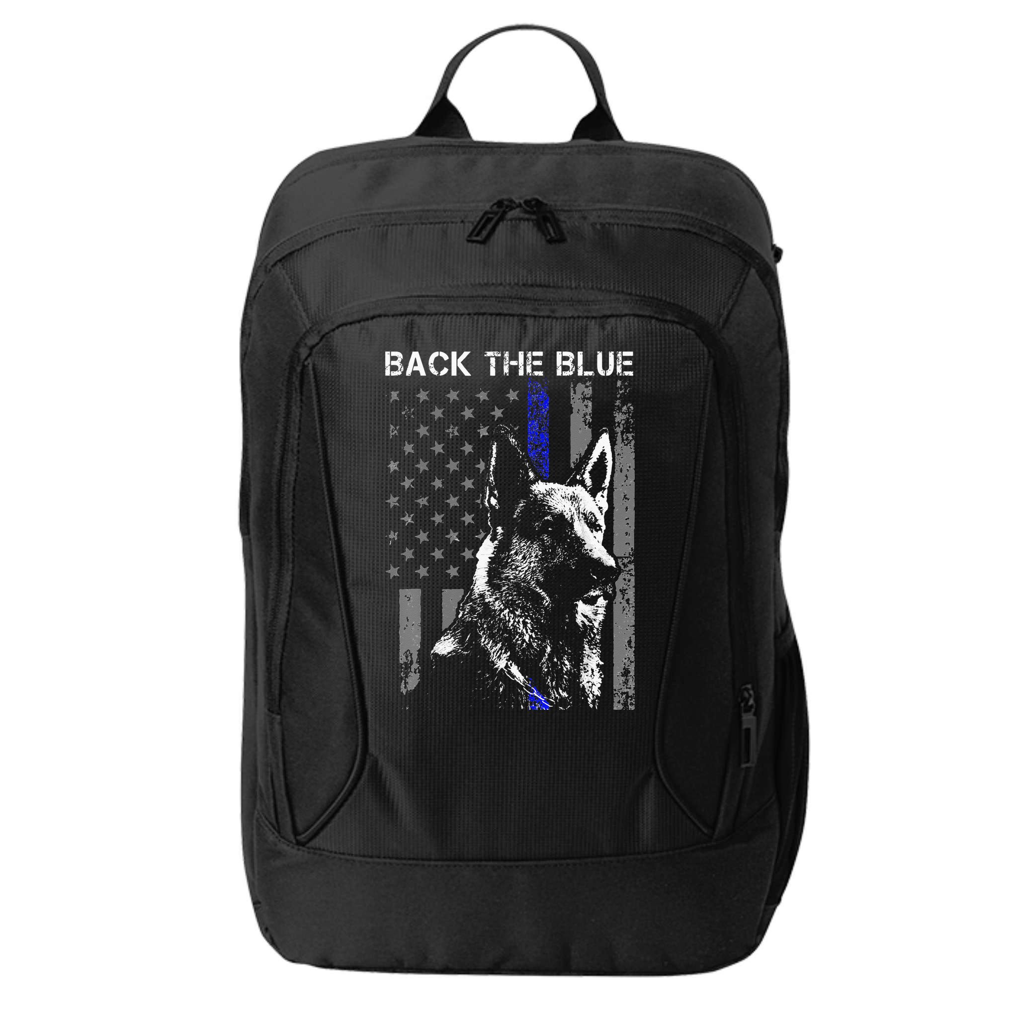 Back The Blue Thin Blue Line Flag K9 German Shepherd Police City Backpack