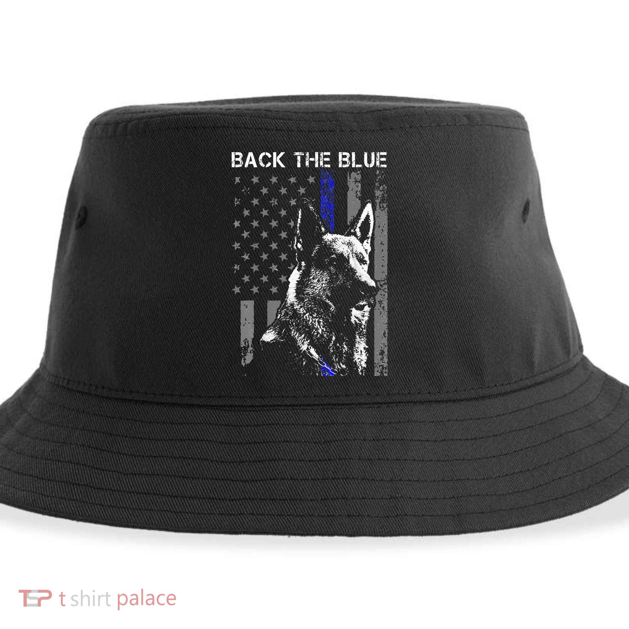 Back The Blue Thin Blue Line Flag K9 German Shepherd Police Sustainable Bucket Hat