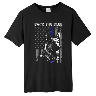 Back The Blue Thin Blue Line Flag K9 German Shepherd Police Tall Fusion ChromaSoft Performance T-Shirt