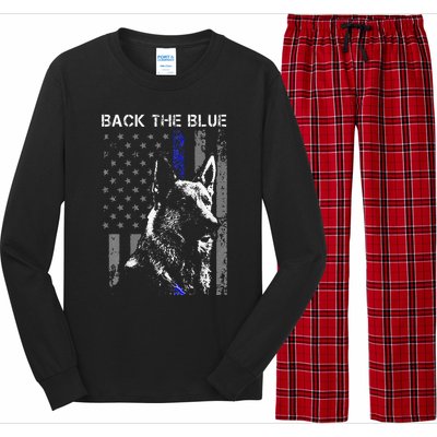 Back The Blue Thin Blue Line Flag K9 German Shepherd Police Long Sleeve Pajama Set