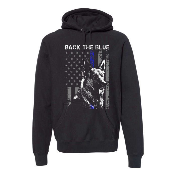 Back The Blue Thin Blue Line Flag K9 German Shepherd Police Premium Hoodie