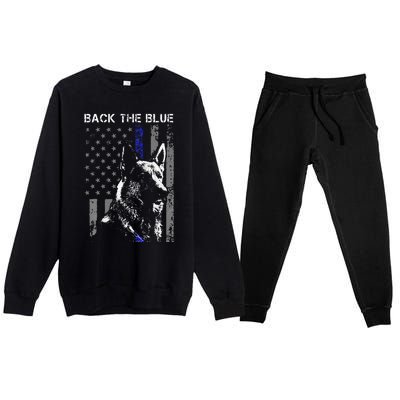 Back The Blue Thin Blue Line Flag K9 German Shepherd Police Premium Crewneck Sweatsuit Set