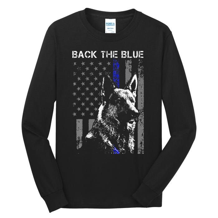 Back The Blue Thin Blue Line Flag K9 German Shepherd Police Tall Long Sleeve T-Shirt