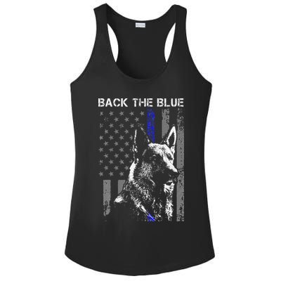 Back The Blue Thin Blue Line Flag K9 German Shepherd Police Ladies PosiCharge Competitor Racerback Tank