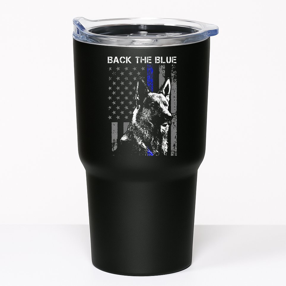 Back The Blue Thin Blue Line Flag K9 German Shepherd Police Tumbler