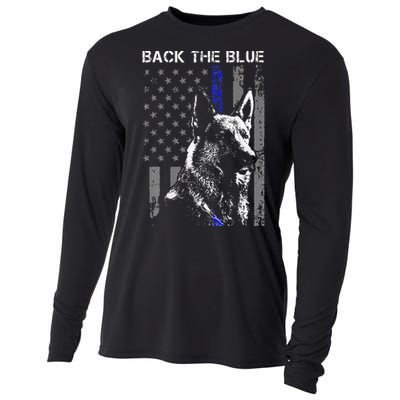 Back The Blue Thin Blue Line Flag K9 German Shepherd Police Cooling Performance Long Sleeve Crew