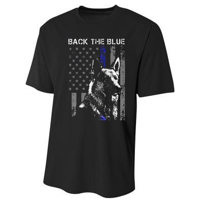 Back The Blue Thin Blue Line Flag K9 German Shepherd Police Performance Sprint T-Shirt